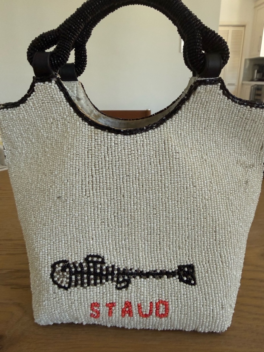STAUD Beaded "STAUDINES" Sardine Market Tote Bag - Rare / Sold Out - Picture 3 of 4